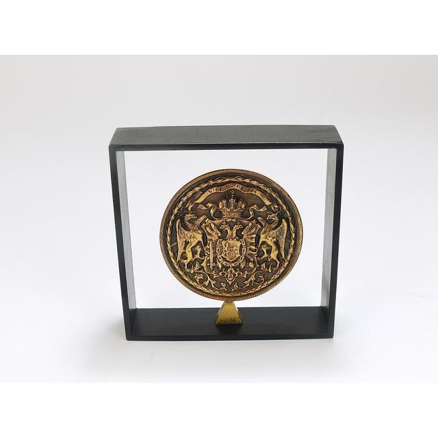 Iron & Brass Coin Medal Bookend attributed to Carl Auböck, Austria, 1970s For Sale - Image 17 of 18