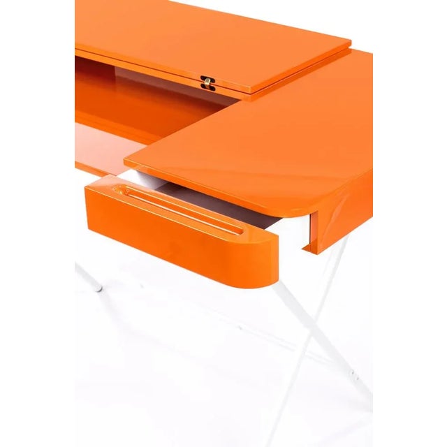 Metal Cosimo Desk with Orange Glossy Lacquered Top by Marco Zanuso Jr. for Adentro For Sale - Image 7 of 9