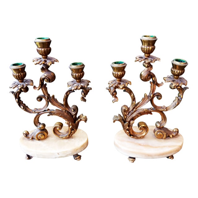 Vintage Marble and Bronze Chandeliers, 1930s, Set of 2 For Sale