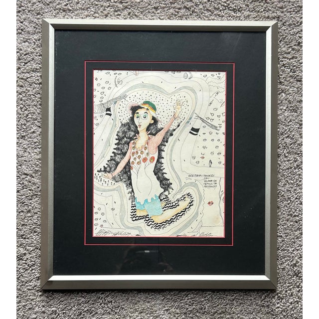 Abstract 1970’s Hippie Outsider Art Pen & Ink Abstract Figure For Sale - Image 3 of 7