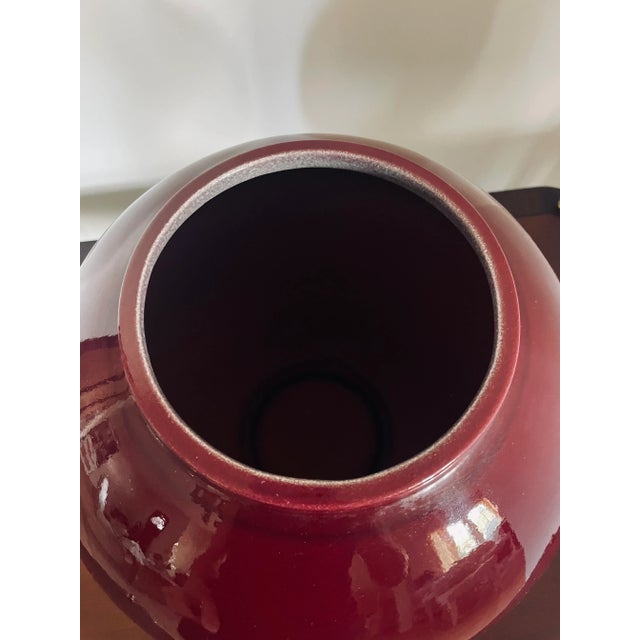 Mid 20th Century Large Mid 20th Century Round Oxblood Red Ceramic Mid Century Vase For Sale - Image 5 of 6