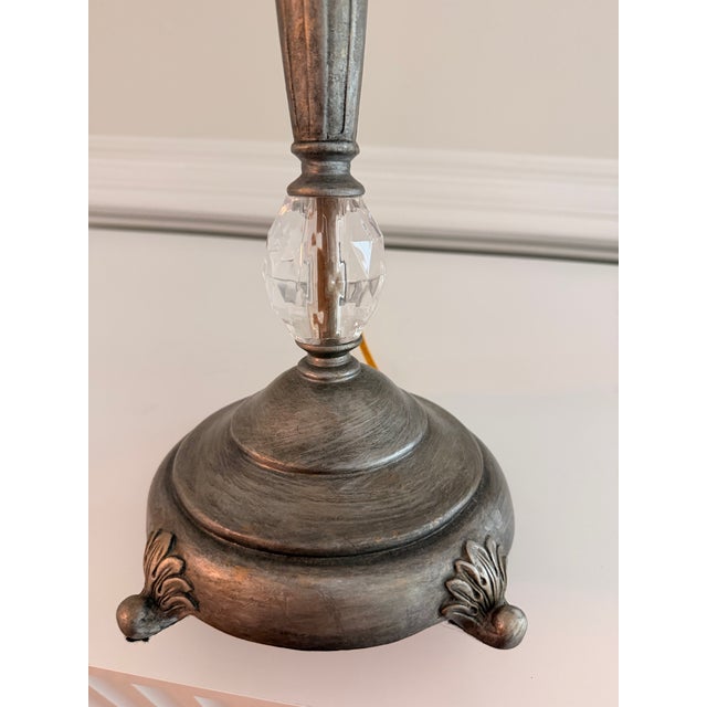 Metal Silvered Metal Table Lamps With Crystal Accents & Pleated Shades - A Pair For Sale - Image 7 of 9