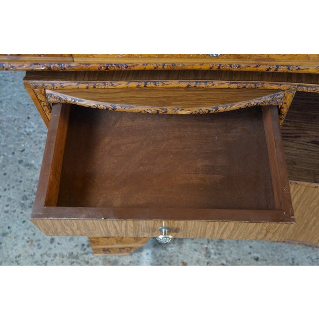 Brown Mid-Century Curved Oak Dry Bar Cabinet With Carved Grapevines Wine Liquor 68" For Sale - Image 8 of 18