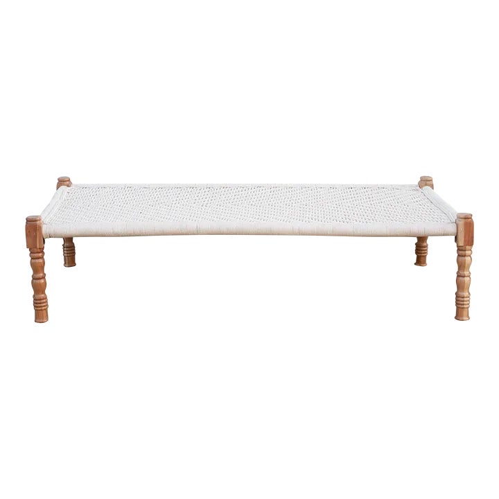 Bleached Wood & White Woven Charpai Coffee Table | Chairish