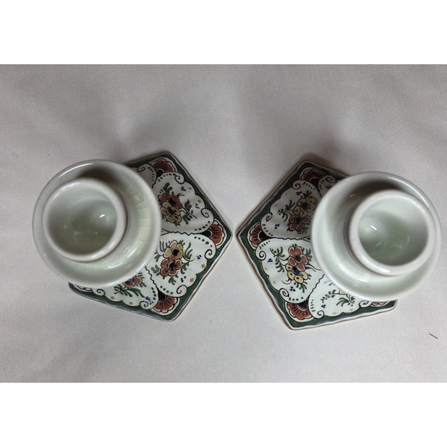 Delft Vintage MCM Delft Hand Painted Ceramic Candlestick Holders-Set of 2 For Sale - Image 4 of 6