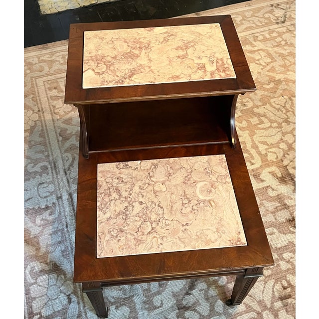 Mid-Century Modern Walnut Two-Tier Table With Marble Inlay - Mid Century For Sale - Image 3 of 9