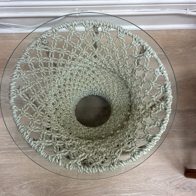 1970s Boho Macrame Round Table With Glass Top For Sale - Image 4 of 4