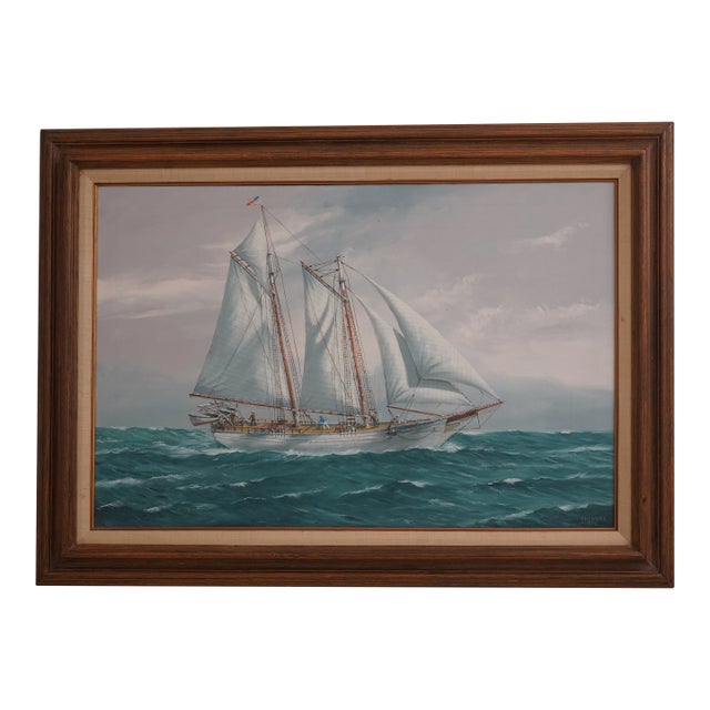 h.luhrs Artist Signed Schooner Oil Painting on Canvas For Sale
