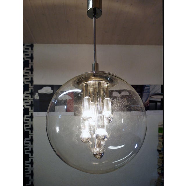 Amazing huge sputnik glass globe & chrome pendant light by Leclaire & Schäfer, Germany in the 1970s. Measures: dm 15.75"...