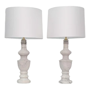 Italian White Marble Table Lamps - a Pair