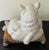 Monumental Italian Majolica Terracotta Mother Cat & Sleeping Kitten Sculpture on Striped Cushion, 22 Inches Wide For Sale - Image 4 of 12