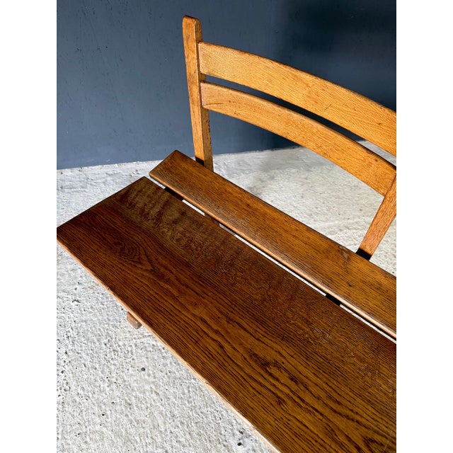 Mid-Century Handcrafted Oak 4-Seater Bench, Belgium, 1950s For Sale - Image 14 of 18