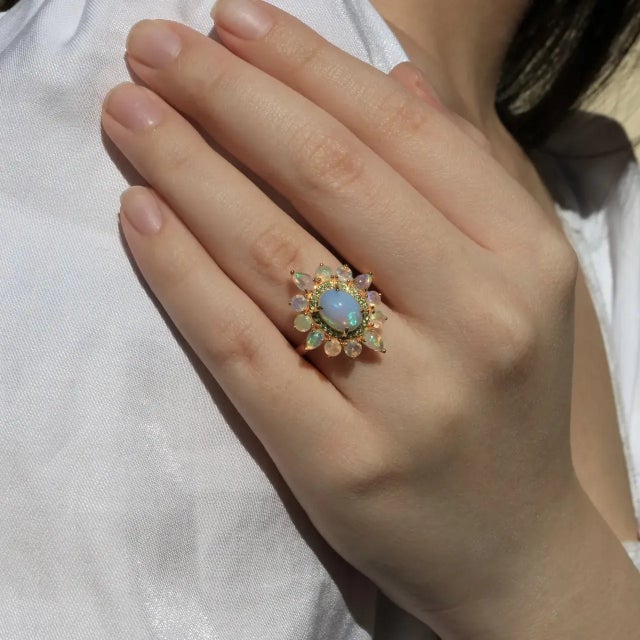 Kai Opal Tsavorite Cocktail Ring in 14k Solid Gold, size 9.5 For Sale - Image 12 of 12