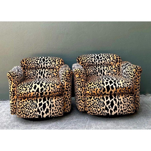 Amber Vintage Leopard Velvet Swivel Chairs - Pair For Sale - Image 8 of 11