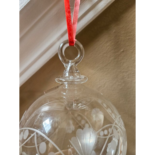 Mid 20th 8" Century Etched Glass Ball Christmas Ornament For Sale - Image 4 of 4