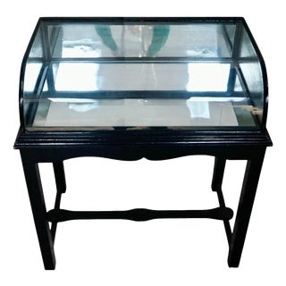 Victorian Ebonised Oak Bow-Fronted Display Cabinet, 1900 For Sale