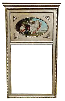 Vintage Cherub Oil Painting Trumeau Mirror