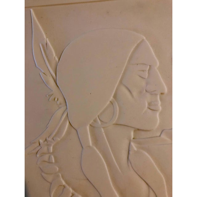 Abraham Harriton, Rare Milk Glass Carved Sculpture Panel Cowboy Indian WPA Artist Americana, c.1940 For Sale - Image 4 of 6