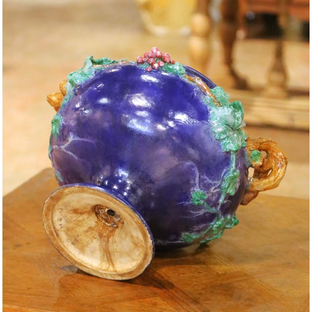 19th Century French Barbotine Terracotta Urn Signed MI De Sèvres 1858 For Sale - Image 10 of 11