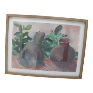 Shirley Gittelsohn Signed Dog and Cactus Pottery Still Life Acrylic Painting