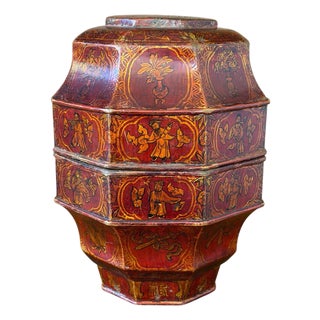 Antique Chinese Red and Gold Lacquer Octagonal Tiered Wedding Box For Sale
