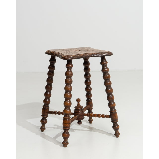 20th Century Oak Bobbin Stool with Turned Wood Legs For Sale - Image 10 of 12