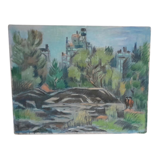 1950s Frederick Robbins Childs "Rocks, Central Park, Near Childrens Zoo" New York City Original Oil Painting For Sale