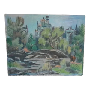 1950s Frederick Robbins Childs "Rocks, Central Park, Near Childrens Zoo" New York City Original Oil Painting