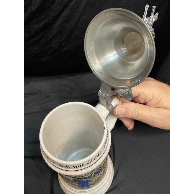 Ceramic A Vintage Gerzit German Beer Stein With Elaborate Pewter Lid. For Sale - Image 7 of 12