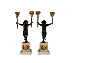 Candleholders in Bronze and Marble, Early 19th Century, Set of 2