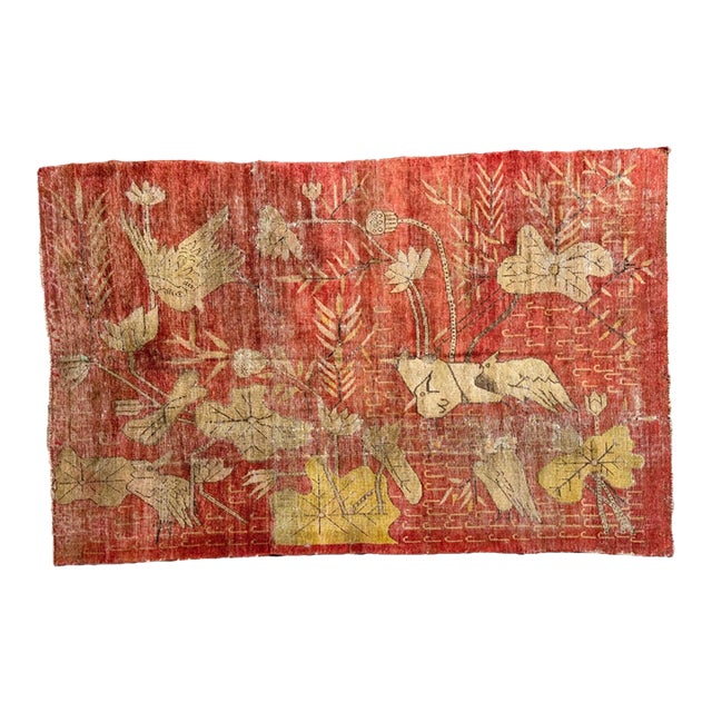 Antique 1900 Samarkand Wool Rug With Botanical Design For Sale