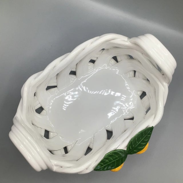Woven Ceramic Fruit Basket Centerpiece With Pears and Leafs Made in Portugal by Berados For Sale - Image 9 of 13