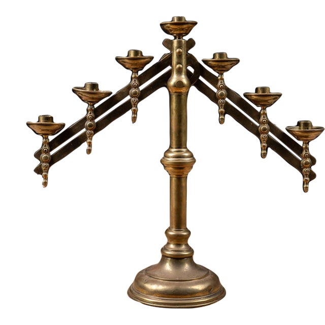 Late 19th Century Adjustable Brass Sabbath Candelabrum For Sale