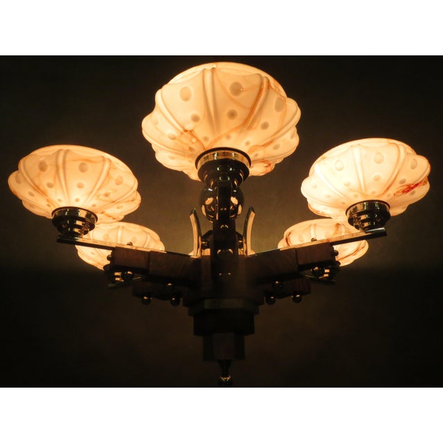 Art Deco Chandelier in Chrome and Marbled Glass, 1930s For Sale - Image 6 of 11
