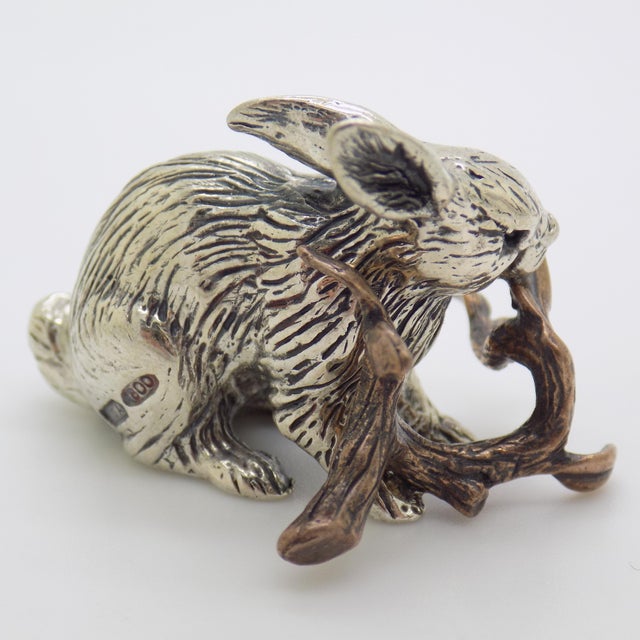 Vintage Italian Handmade Genuine Silver & Brass Rabbit Bunny Figurine Miniature For Sale - Image 6 of 10