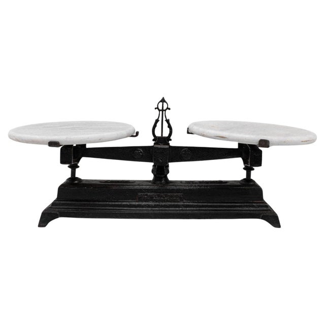 Black 19th Century French Iron & Marble Scale For Sale - Image 8 of 18