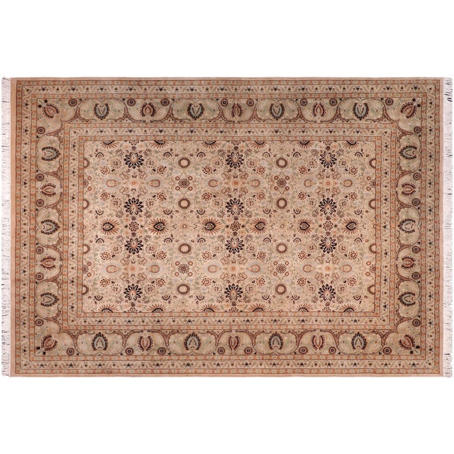 Beige Elegant 1990's Pak-Persian Beige/Green Wool Rug - 9'1'' X 12'4'' For Sale - Image 8 of 9