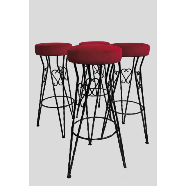 Mid-Century Brutalist Style Wrought Iron Bar Stools, 1960s, Set of 4 For Sale - Image 9 of 12