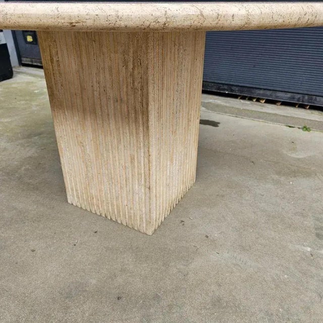Minimalist Travertine Marble Dining Table With Fluted Carved Base For Sale In Naples, FL - Image 6 of 11