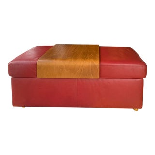 Stressless Leather Double Ottoman With Table by Ekornes of Norway in Rich Red For Sale