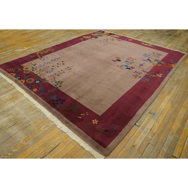 1920s Chinese Art Deco Carpet ( 8' x 9' 9'' - 245 x 297 cm ) Antique Wool Purple / Lavender Mauve Red Rust Hand Knotted...