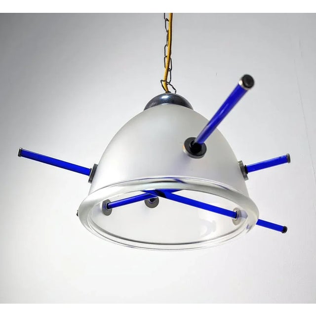 Blue Italian Pendant Lamp with Murano Glass, 1980s For Sale - Image 8 of 8