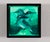 This artwork depicts three stylized birds, rendered in a harmonious palette of turquoise and deep greens, set against a...