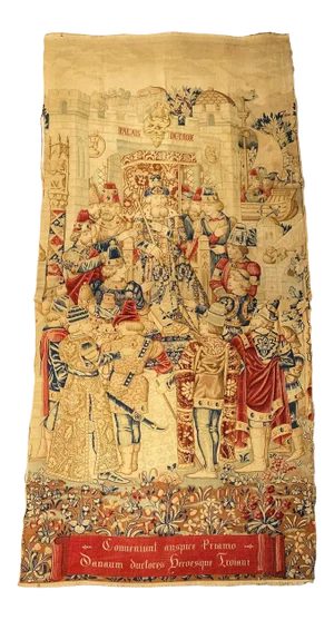Antique 1800s Aubusson Style Hand Painted French Priam Tapestry