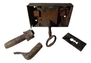 Knight's Templar Fortress Lock with Large Key and Steel Gate Hinge Pins, Set of 5