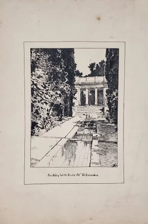 Early 20th Century "An Alley W/ Pools at El Fureidis" Original Pen and Ink C.1920