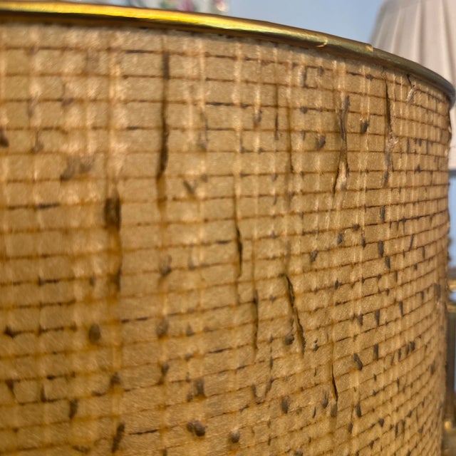Tan Mid 20th Century Tan Textured Drum Lampshade For Sale - Image 8 of 12