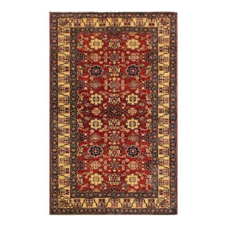 Rustic Super Kazak Red/Beige Wool Rug - 4'1'' X 5'10'' For Sale