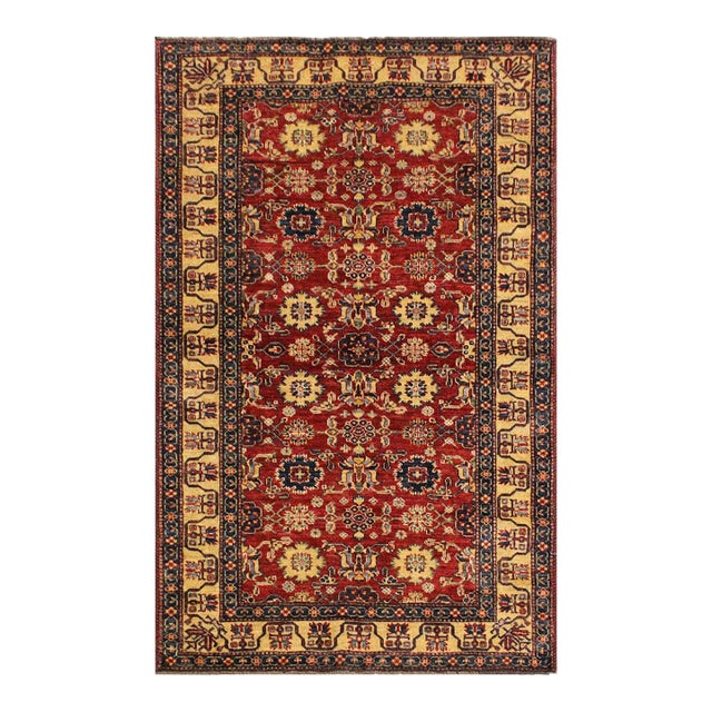 Rustic Super Kazak Red/Beige Wool Rug - 4'1'' X 5'10'' For Sale
