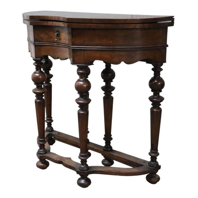 English Jacobean Walnut & Burl Petit Point Top Game Table With Tapestry C1810 For Sale - Image 16 of 16